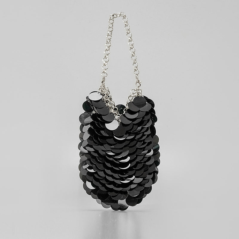 High-End Evening Clutch Bag with Green Retro Sparkling Sequined Chain