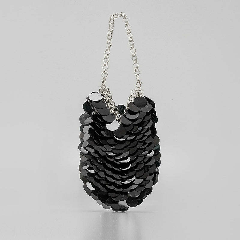 High-End Evening Clutch Bag with Green Retro Sparkling Sequined Chain