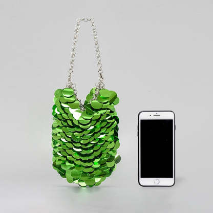 High-End Evening Clutch Bag with Green Retro Sparkling Sequined Chain