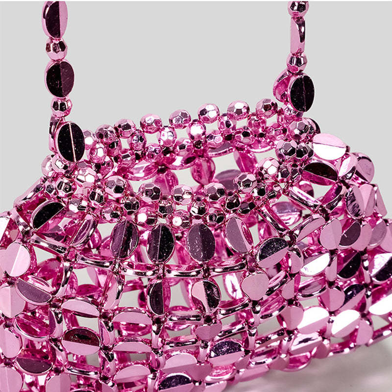 Elegant Evening Clutch Bag with Chic Acrylic Sequins and Beaded Weave Chain