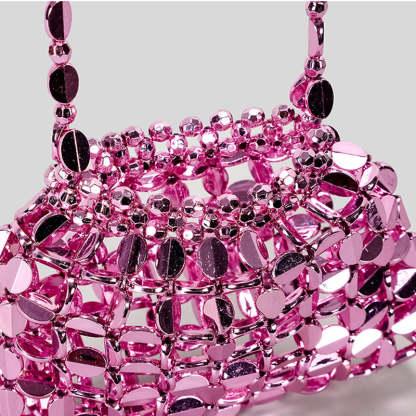 Elegant Evening Clutch Bag with Chic Acrylic Sequins and Beaded Weave Chain