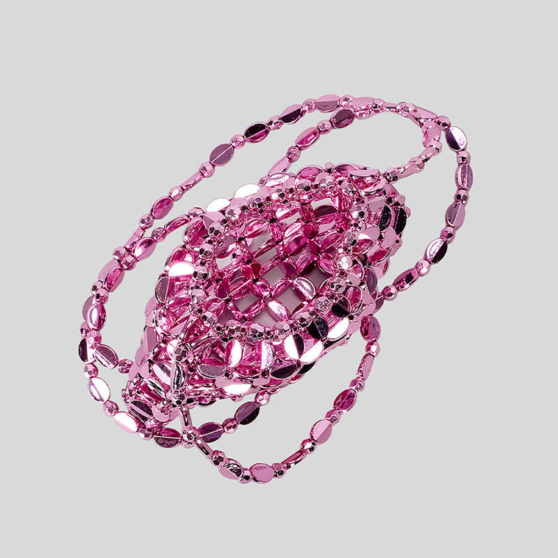 Elegant Evening Clutch Bag with Chic Acrylic Sequins and Beaded Weave Chain