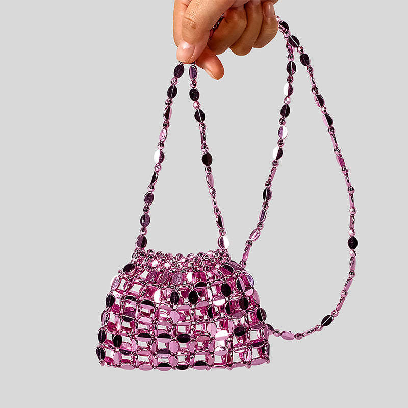 Elegant Evening Clutch Bag with Chic Acrylic Sequins and Beaded Weave Chain