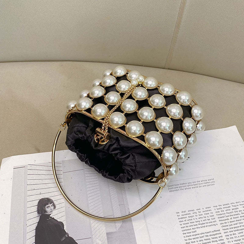 Elegant Champagne Velvet Evening Clutch Bag with White Pearls for Weddings and Parties