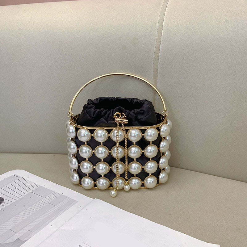 Elegant Champagne Velvet Evening Clutch Bag with White Pearls for Weddings and Parties