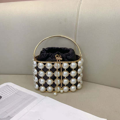 Elegant Champagne Velvet Evening Clutch Bag with White Pearls for Weddings and Parties