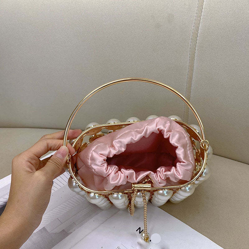 Elegant Champagne Velvet Evening Clutch Bag with White Pearls for Weddings and Parties