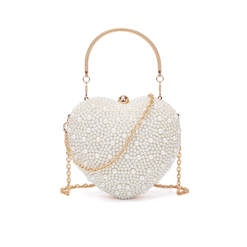 Elegant PU Minimalist Heart-Shaped Clutch with Pearls for Weddings and Parties