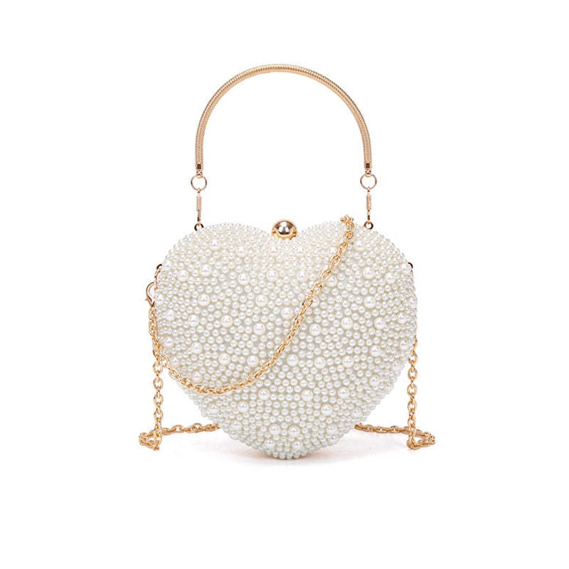 Elegant PU Minimalist Heart-Shaped Clutch with Pearls for Weddings and Parties
