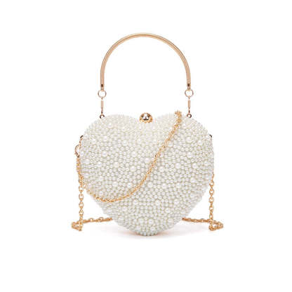 Elegant PU Minimalist Heart-Shaped Clutch with Pearls for Weddings and Parties