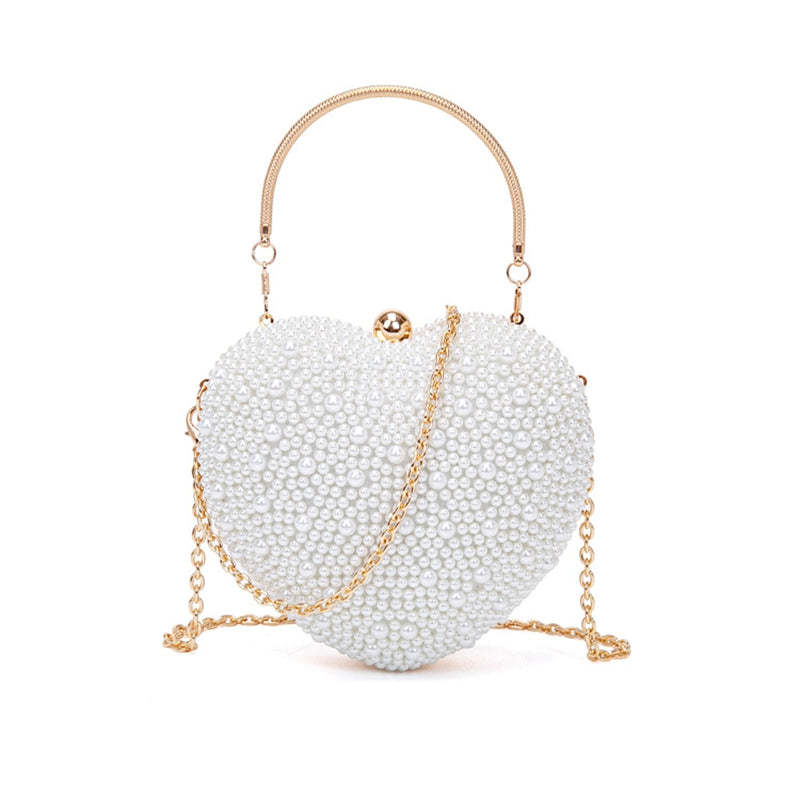 Elegant PU Minimalist Heart-Shaped Clutch with Pearls for Weddings and Parties