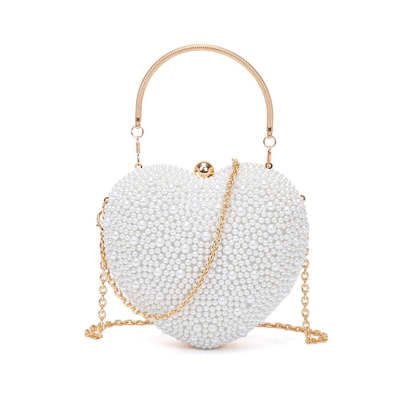Elegant PU Minimalist Heart-Shaped Clutch with Pearls for Weddings and Parties