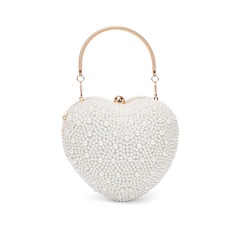 Elegant PU Minimalist Heart-Shaped Clutch with Pearls for Weddings and Parties
