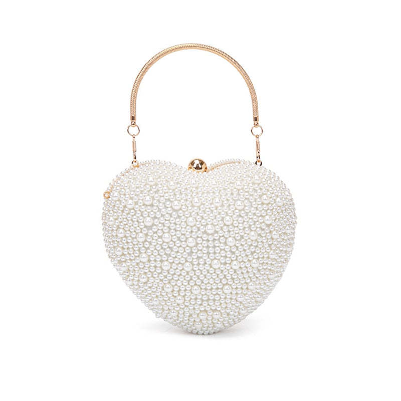 Elegant PU Minimalist Heart-Shaped Clutch with Pearls for Weddings and Parties