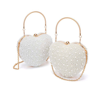 Elegant PU Minimalist Heart-Shaped Clutch with Pearls for Weddings and Parties