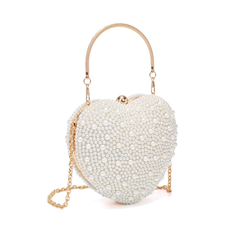 Elegant PU Minimalist Heart-Shaped Clutch with Pearls for Weddings and Parties