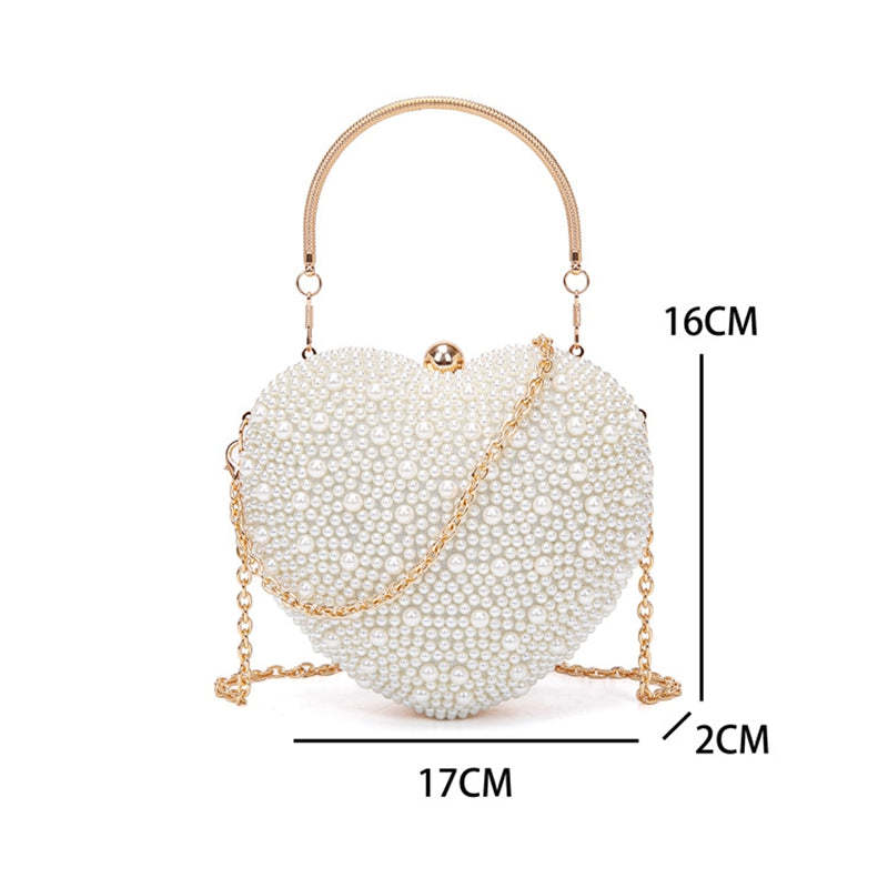 Elegant PU Minimalist Heart-Shaped Clutch with Pearls for Weddings and Parties