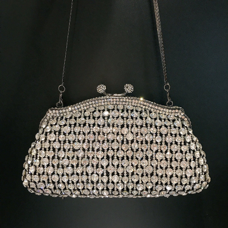 Retro Evening Party Clutch Bag in Metal with Skeleton Design and Irregular Rhinestones