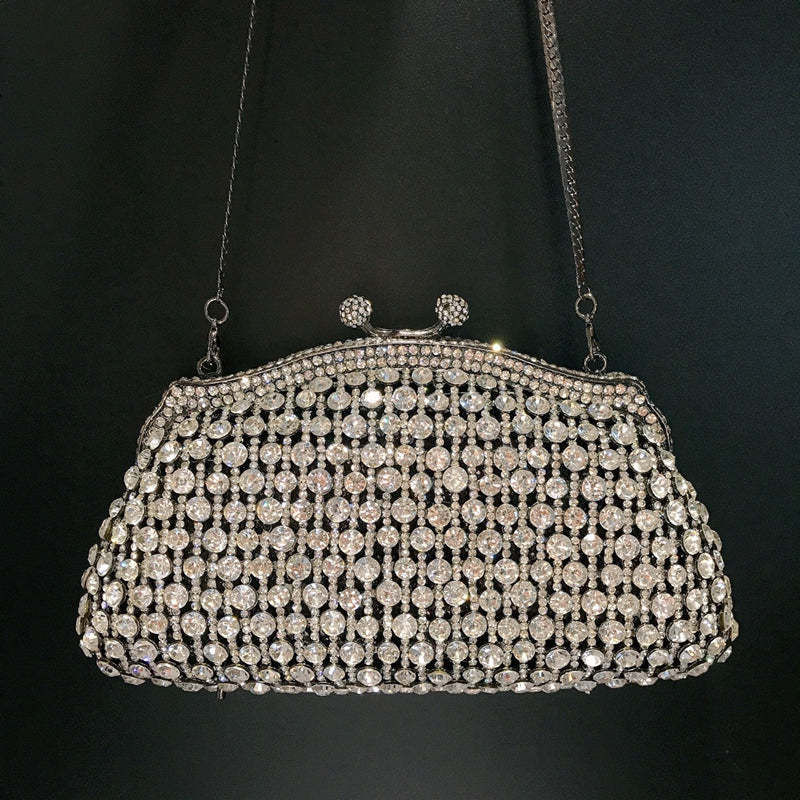 Retro Evening Party Clutch Bag in Metal with Skeleton Design and Irregular Rhinestones