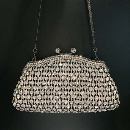 Retro Evening Party Clutch Bag in Metal with Skeleton Design and Irregular Rhinestones