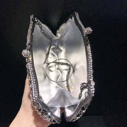 Retro Evening Party Clutch Bag in Metal with Skeleton Design and Irregular Rhinestones