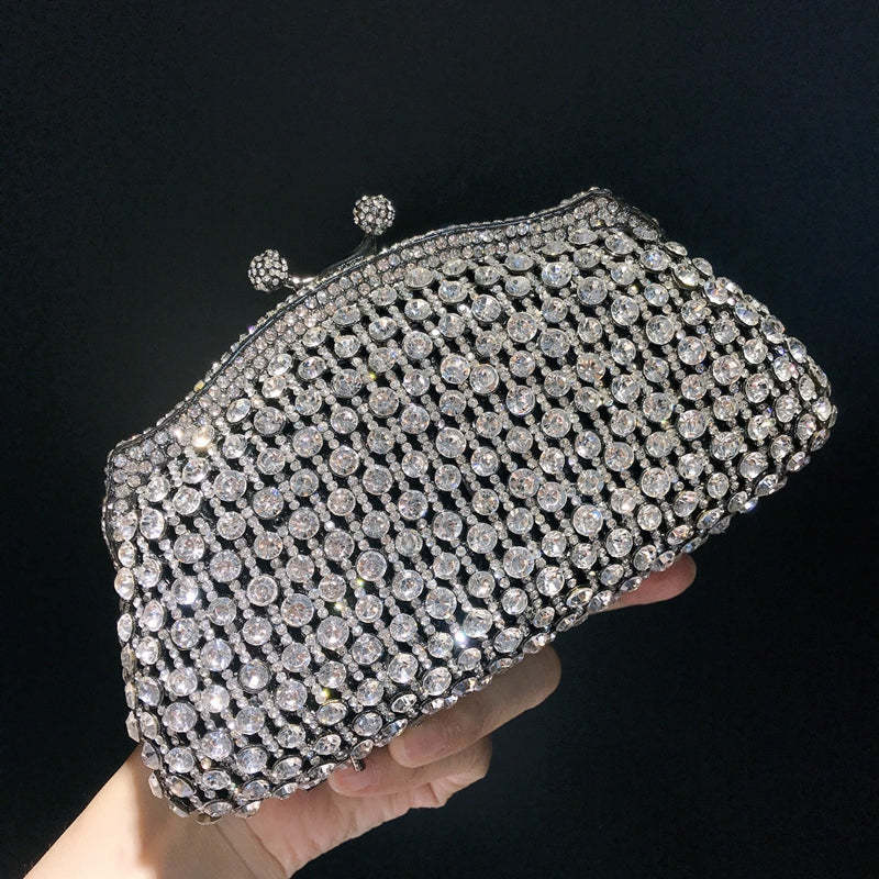 Retro Evening Party Clutch Bag in Metal with Skeleton Design and Irregular Rhinestones