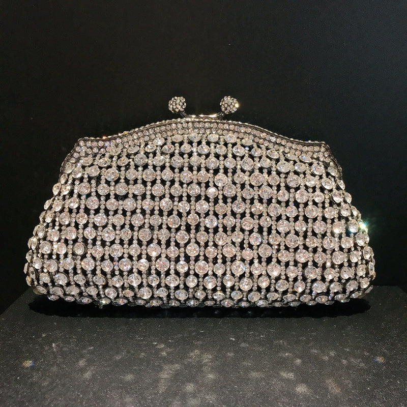 Retro Evening Party Clutch Bag in Metal with Skeleton Design and Irregular Rhinestones