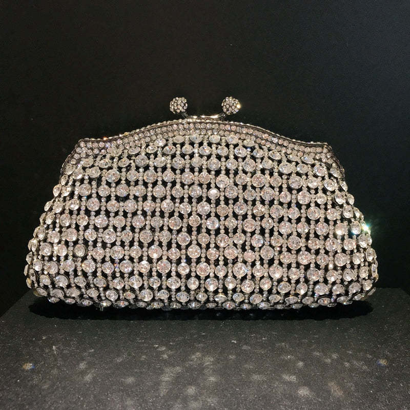 Retro Evening Party Clutch Bag in Metal with Skeleton Design and Irregular Rhinestones