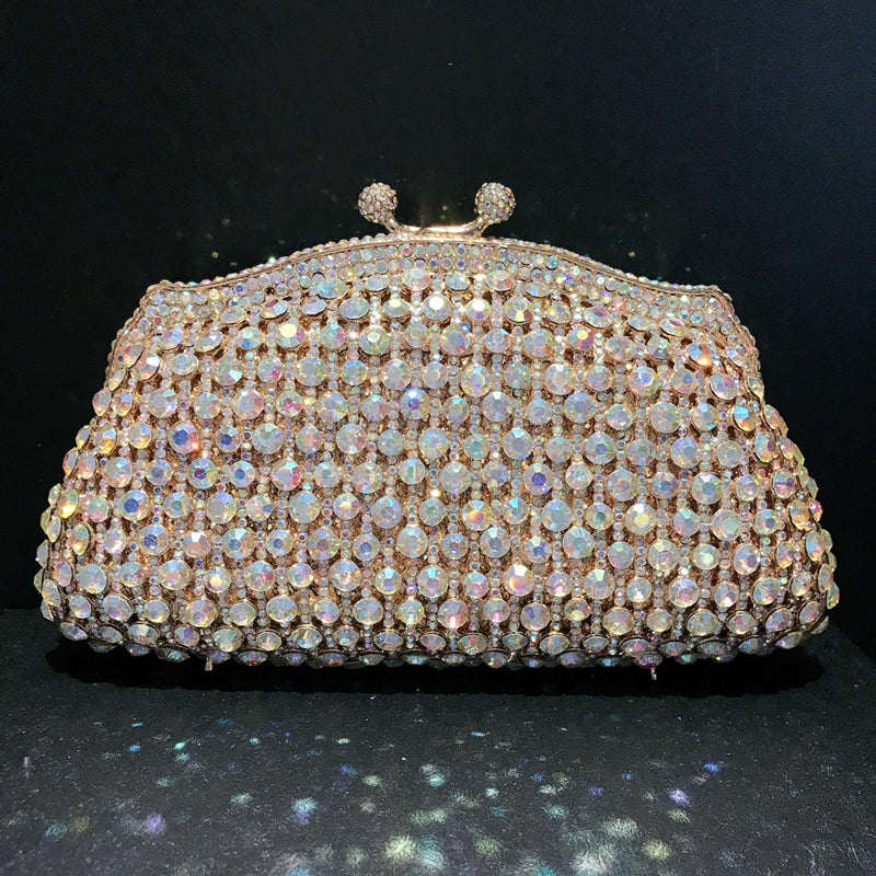 Retro Evening Party Clutch Bag in Metal with Skeleton Design and Irregular Rhinestones