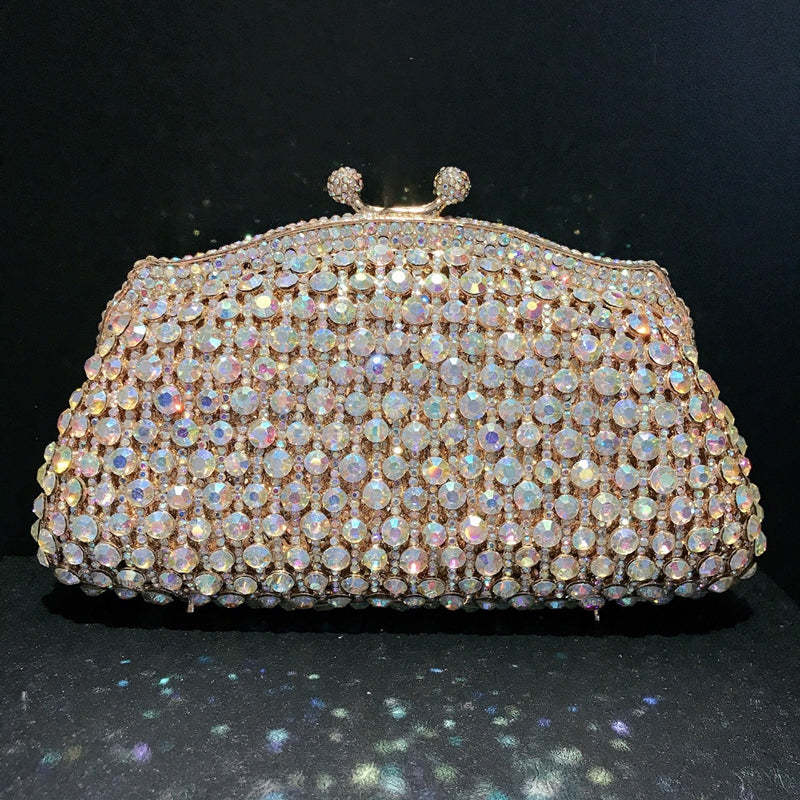 Retro Evening Party Clutch Bag in Metal with Skeleton Design and Irregular Rhinestones