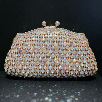 Retro Evening Party Clutch Bag in Metal with Skeleton Design and Irregular Rhinestones