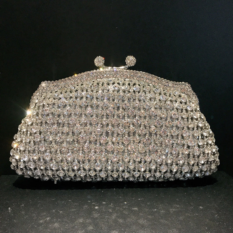 Retro Evening Party Clutch Bag in Metal with Skeleton Design and Irregular Rhinestones