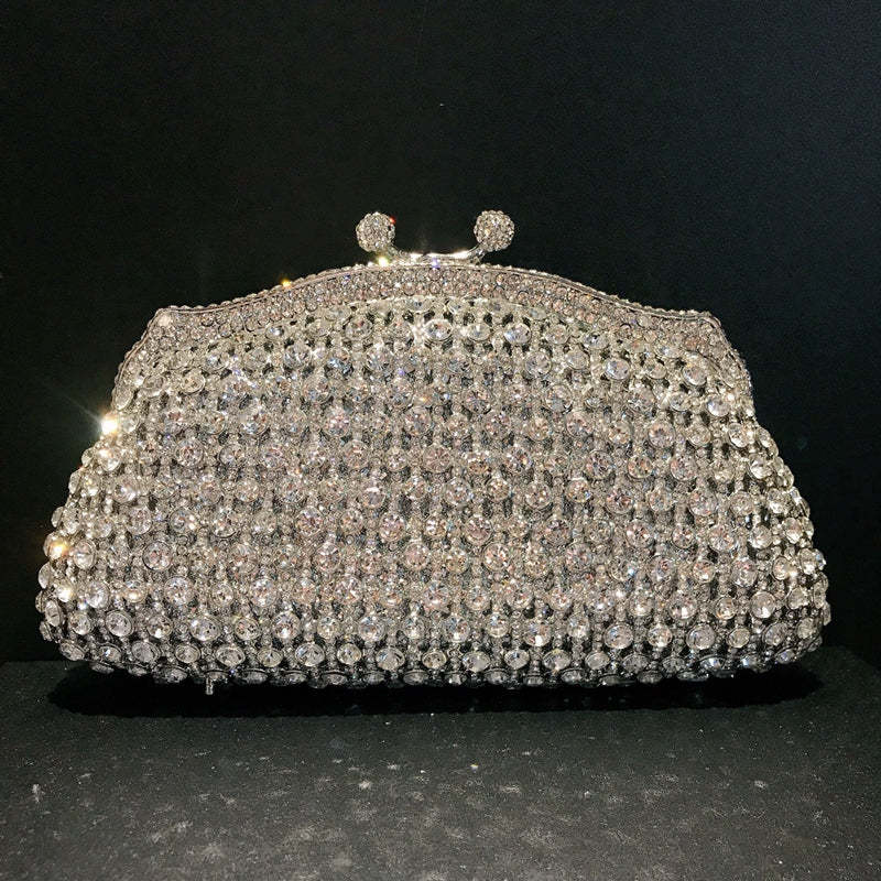 Retro Evening Party Clutch Bag in Metal with Skeleton Design and Irregular Rhinestones