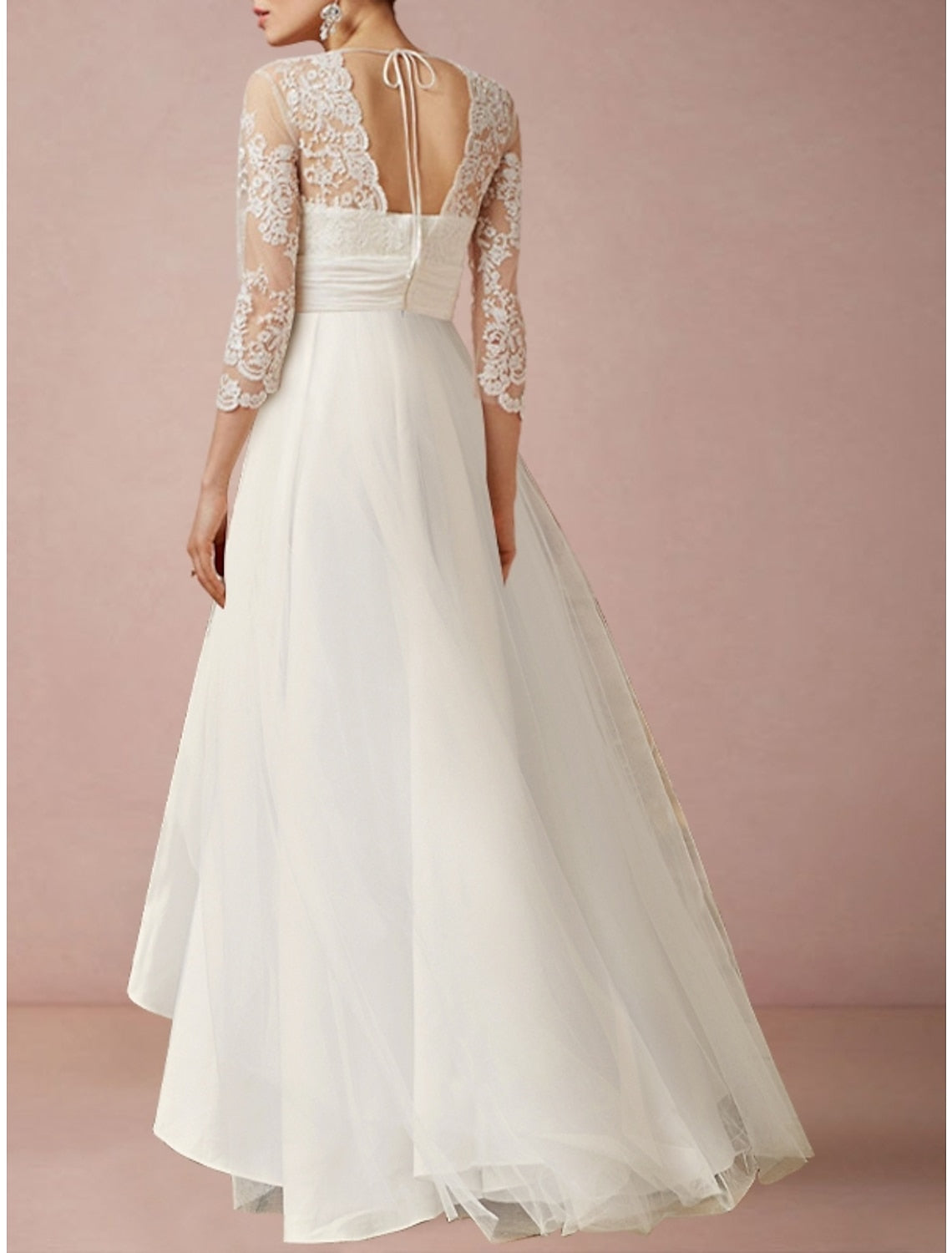 V-Neck A-Line Princess Wedding Dress with Asymmetrical Lace