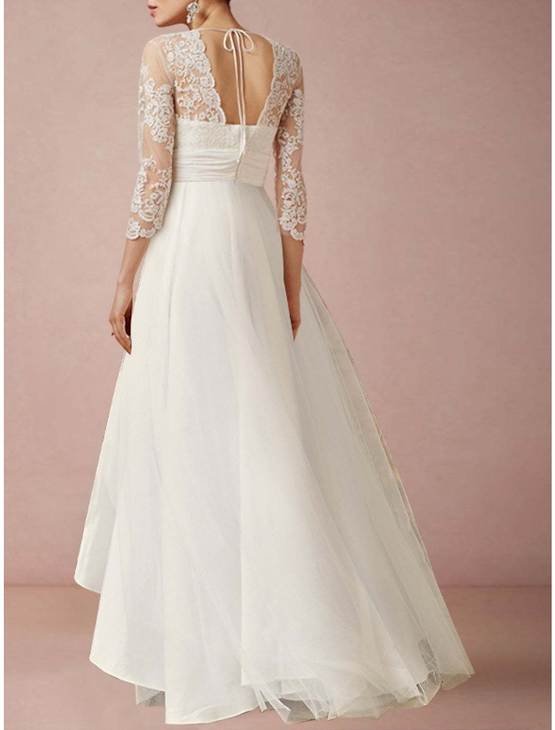 V-Neck A-Line Princess Wedding Dress with Asymmetrical Lace
