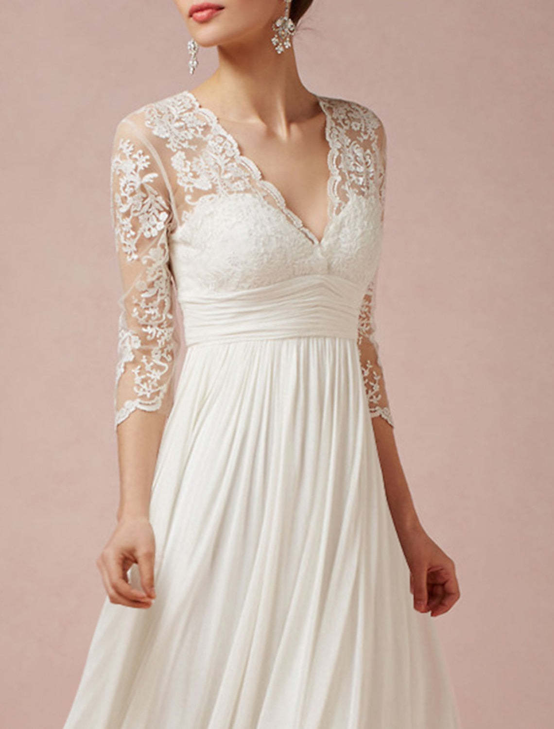 V-Neck A-Line Princess Wedding Dress with Asymmetrical Lace