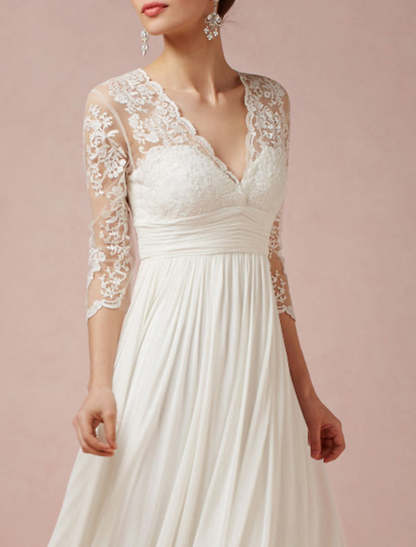 V-Neck A-Line Princess Wedding Dress with Asymmetrical Lace