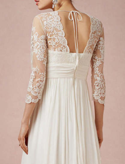 V-Neck A-Line Princess Wedding Dress with Asymmetrical Lace