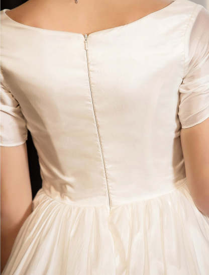 V-Neck Tea-Length Lace Ball Gown for Weddings