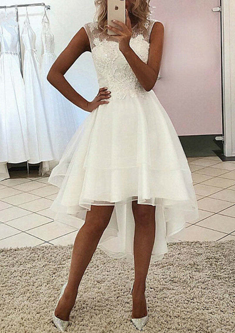 Asymmetrical Lace Scoop A-Line Princess Wedding Dress