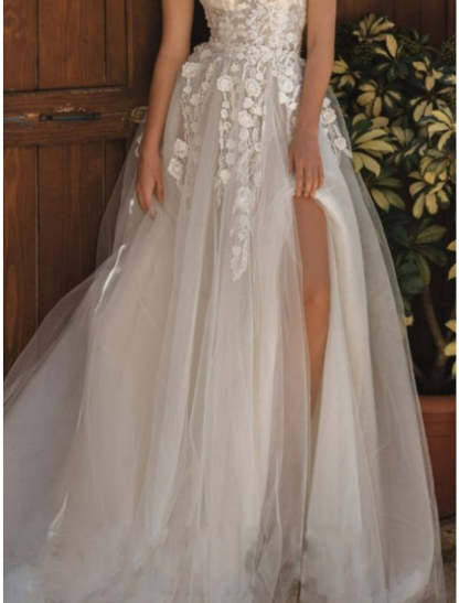 Princess A-Line Floor-length Lace Wedding Dress with Off-the-Shoulder Design