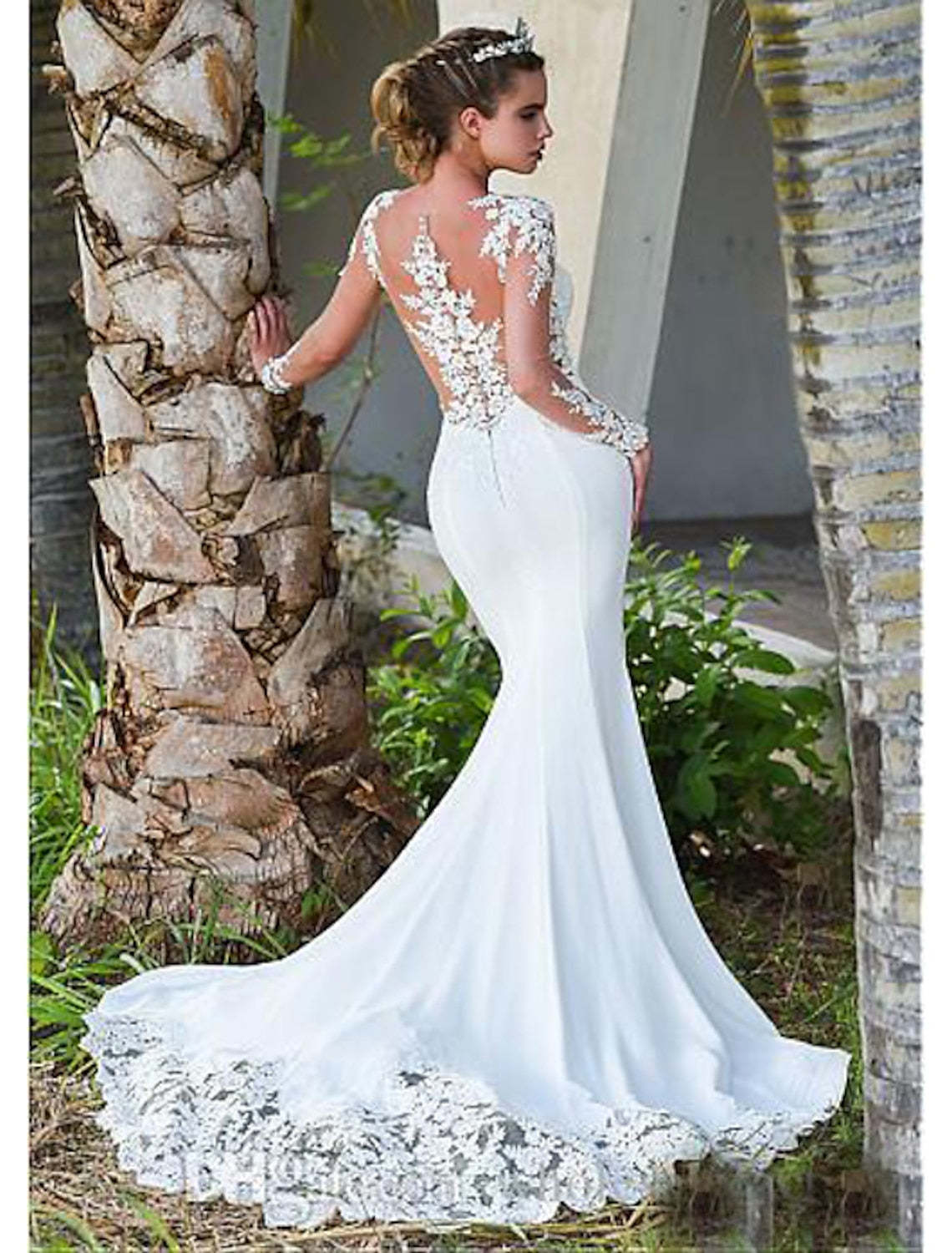 Floor-length Lace Wedding Dress with Trumpet and Mermaid Scoop