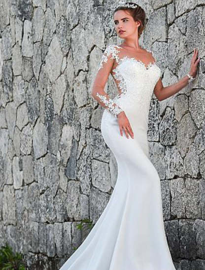 Floor-length Lace Wedding Dress with Trumpet and Mermaid Scoop