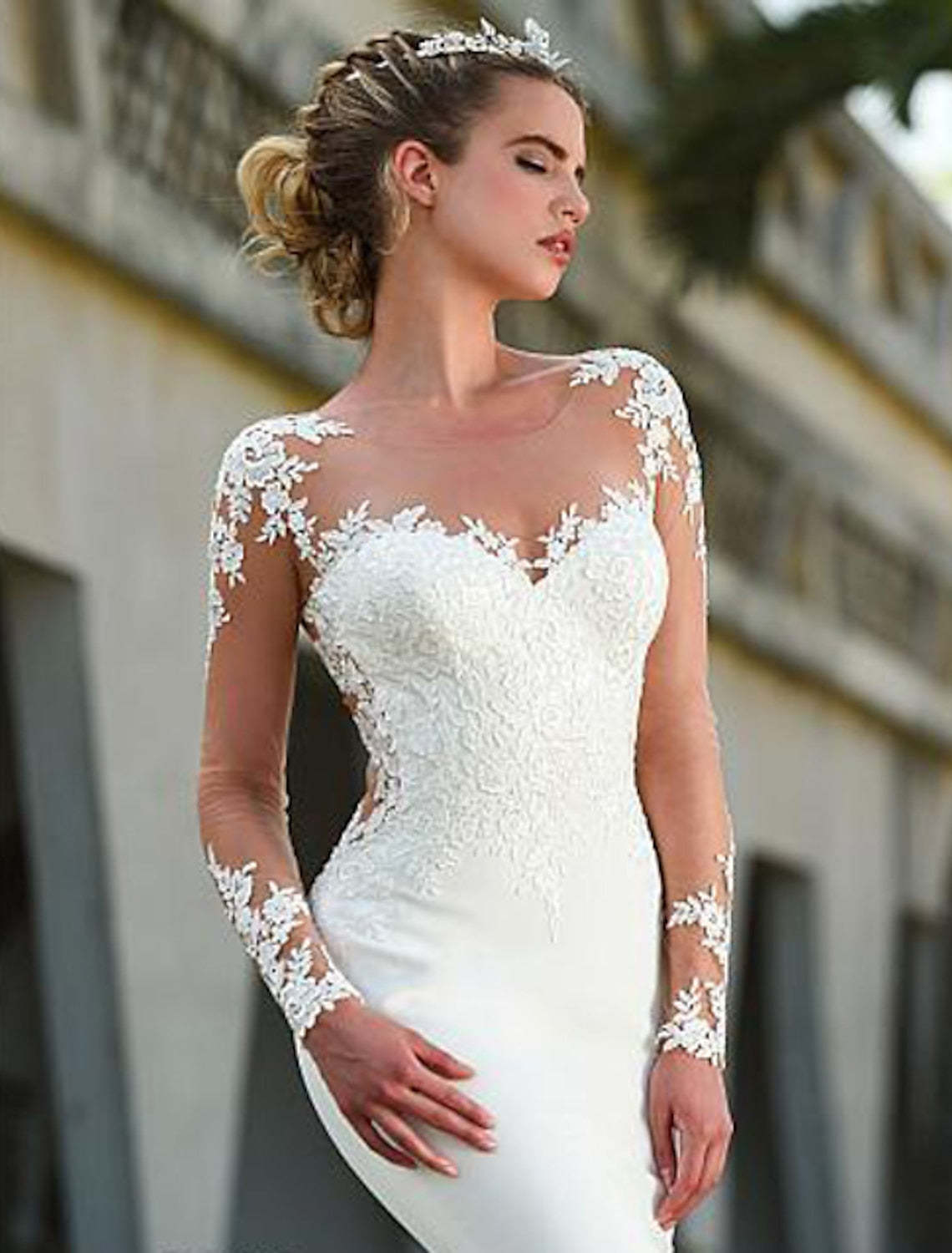 Floor-length Lace Wedding Dress with Trumpet and Mermaid Scoop