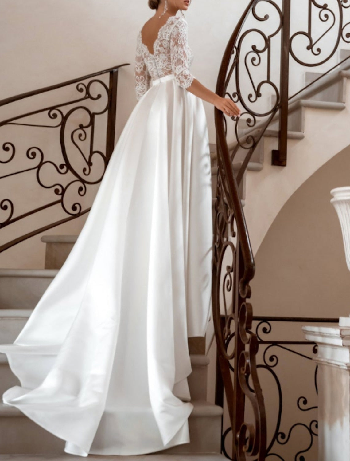 V-Neck Princess A-Line Wedding Gown with Floor-Length Lace