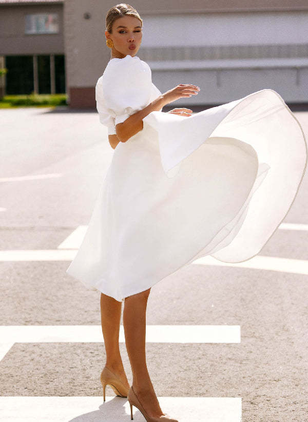 Knee-Length Scoop Neck A-Line Princess Wedding Dress