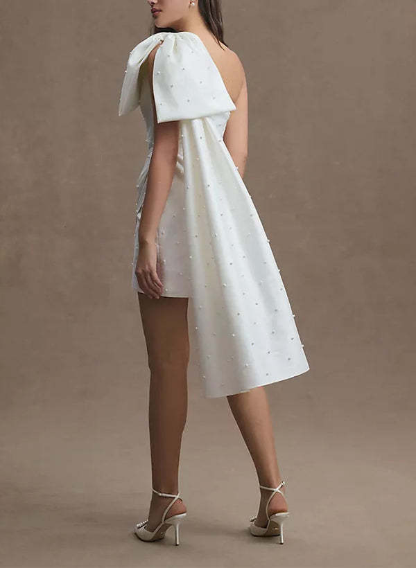 One-Shoulder Mini Bridal Gown with Sheath/Column Silhouette