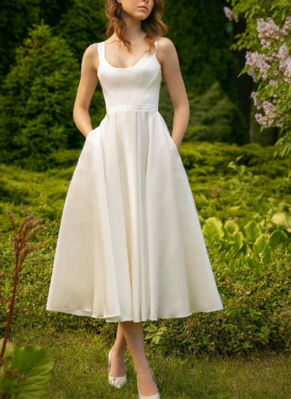 Princess Scoop A-Line Tea-Length Bridal Gown
