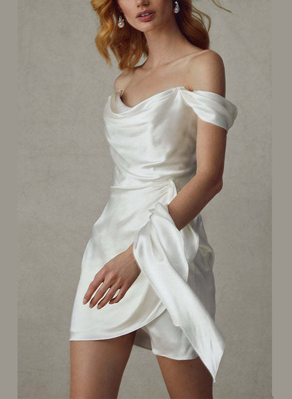 Off-the-Shoulder Mini Wedding Gown with Sheath/Column Silhouette