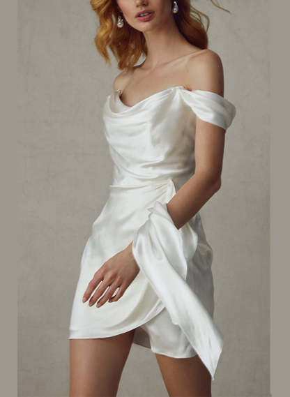 Off-the-Shoulder Mini Wedding Gown with Sheath/Column Silhouette